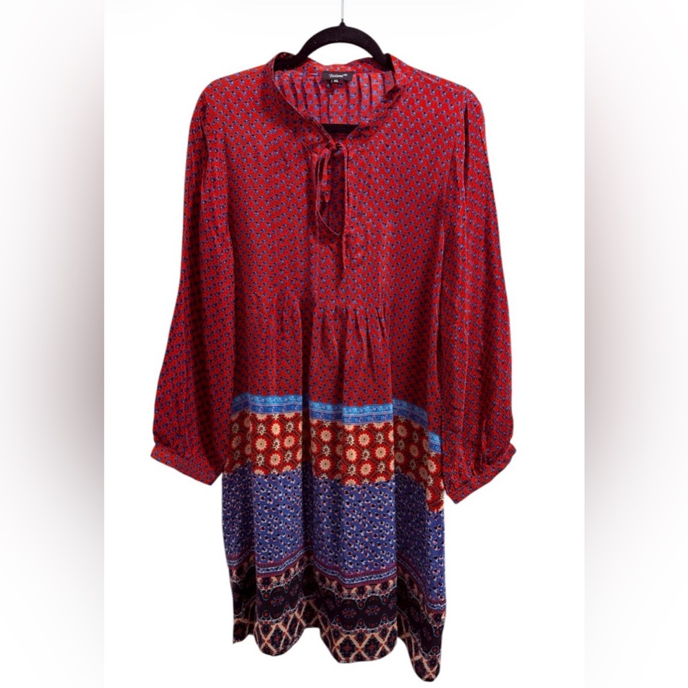 Tolani Red Floral💯Silk Boho High Neck Long Sleeve Midi Dress Women’s XL (NWT)